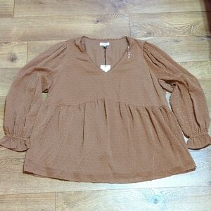 Andree by Unit Babydoll Long Sleeve Blouse Top 2x NWT